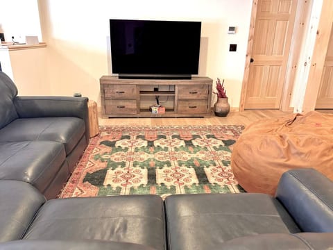 Lower level TV room with 65” smart TV and surround sound. Roku “guest mode” gives you access to all your favorite major streaming accounts