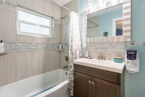 The bathroom is modern and stylish.