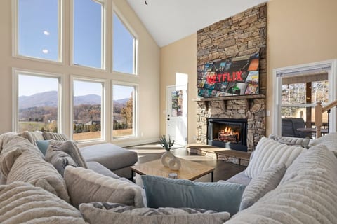 Luxury living room with views. Smart tv with streaming apps.