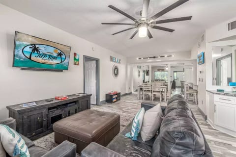 Living area, overlooking dining area