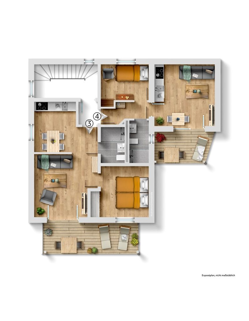 Entire first floor with two balconies