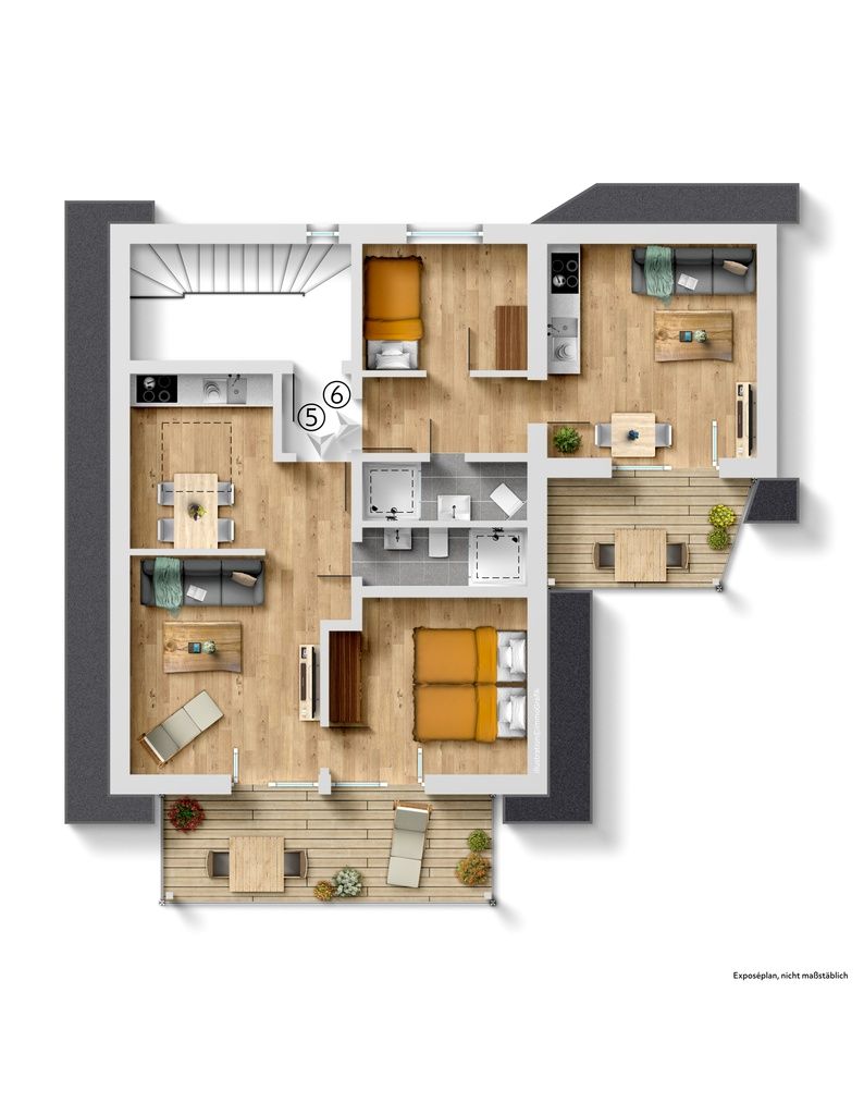 Entire top floor with 2 balconies