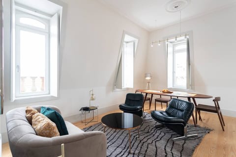 Living room furnished in mid century modern style