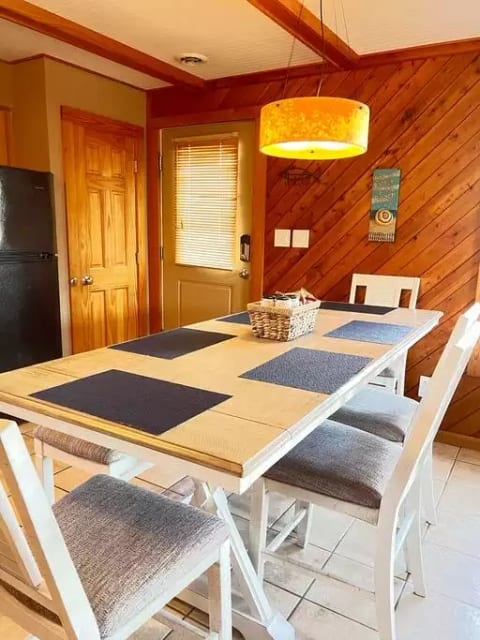 Plenty of room for meals, games, or puzzles around our seven-seater dining room table.