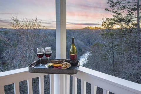Enjoy the river and mountain views from the deck