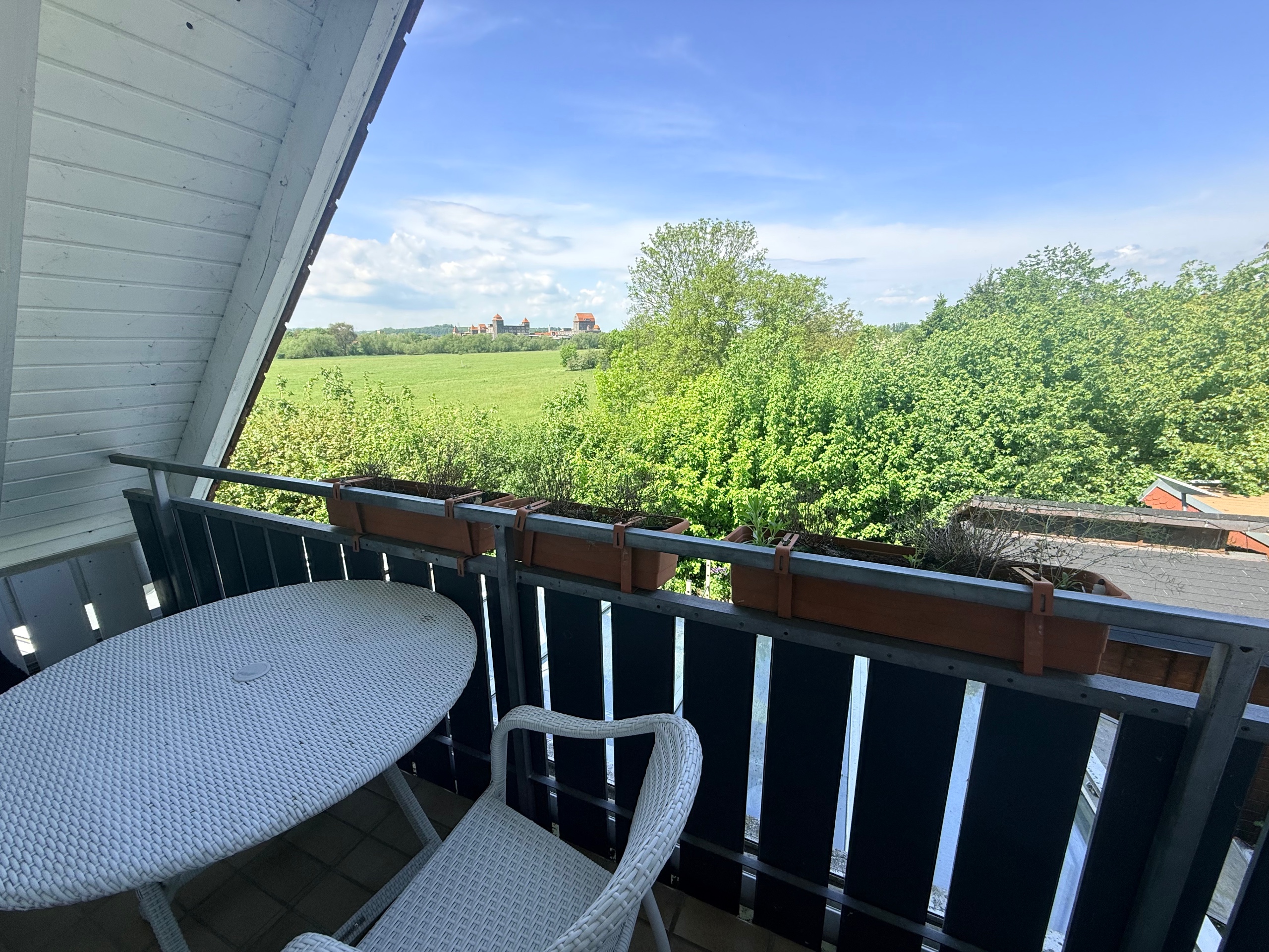 Enjoy your private balcony with view of the Elbe meadows