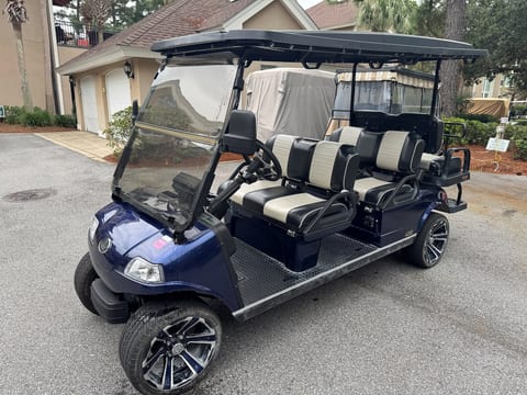 6 seater blue golf cart