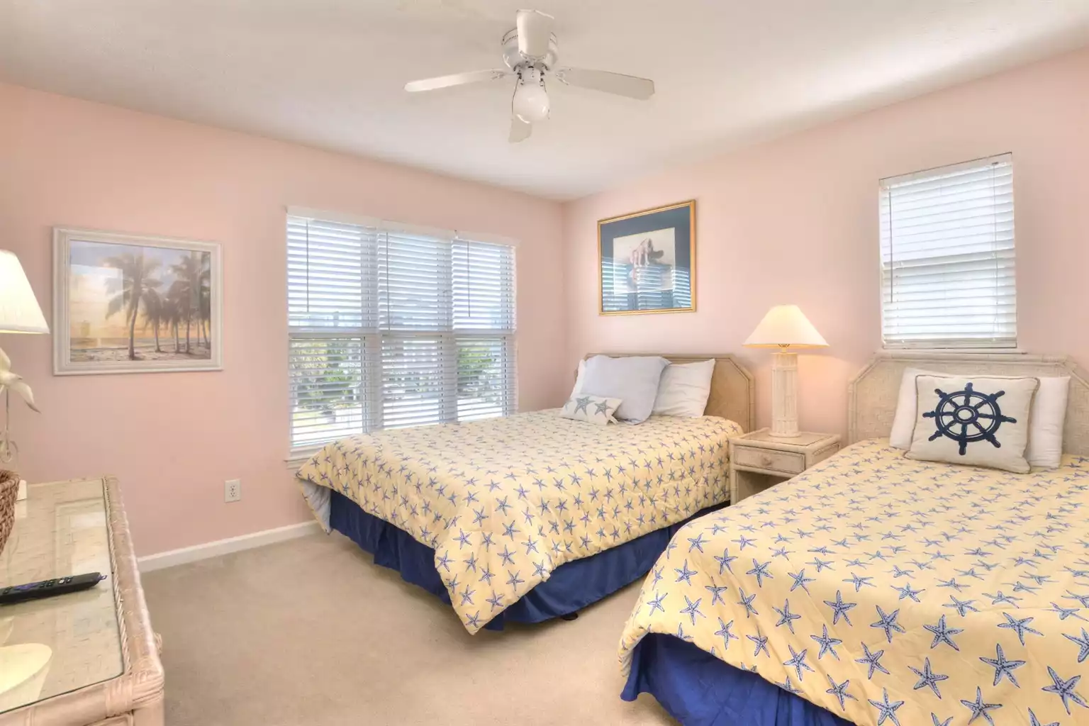 Downstairs Queen/Twin Bedroom.  Streetside. - Contentment On The Beach - Holden Beach