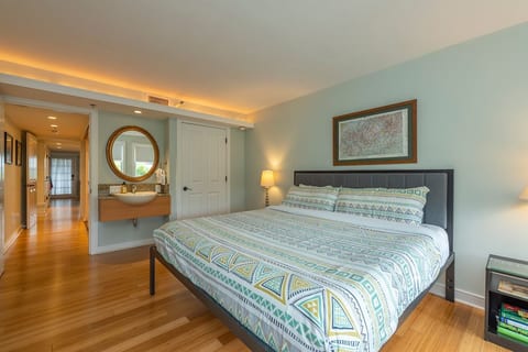 King Bed with bedroom vanity sink and door to closet