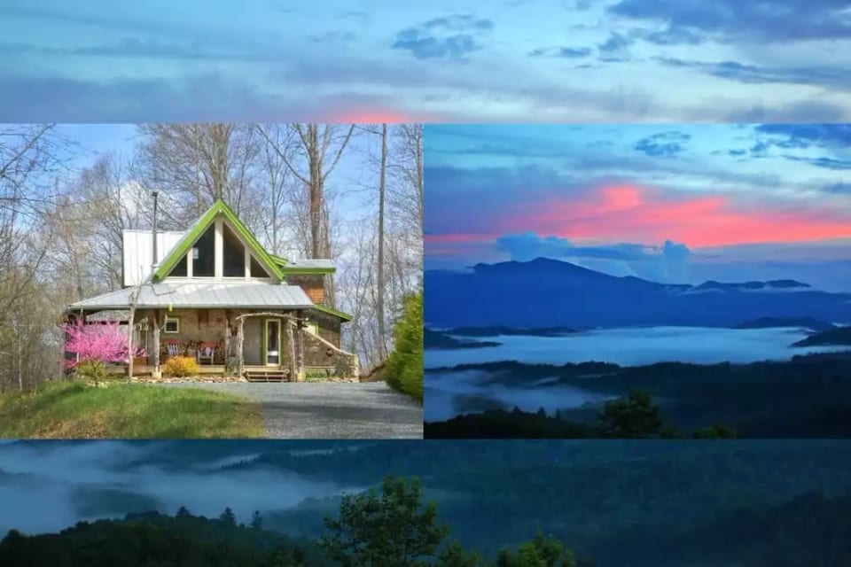Architect's Mountain top retreat with Stunning VIEWS. A unique handcrafted cabin full of artist touches and fully stocked with all essentials for your getaway