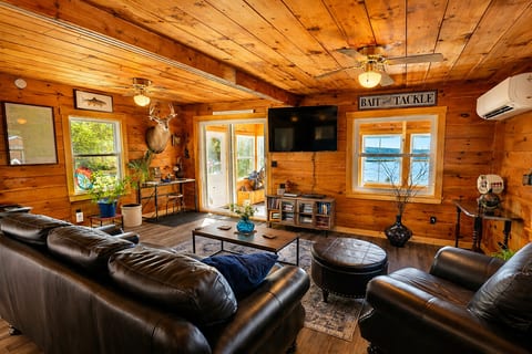 Cozy living room over looking wilson pond