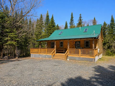 Cozy log cabin retreat with wraparound porch, forest views, and peaceful mountain getaway vibes.