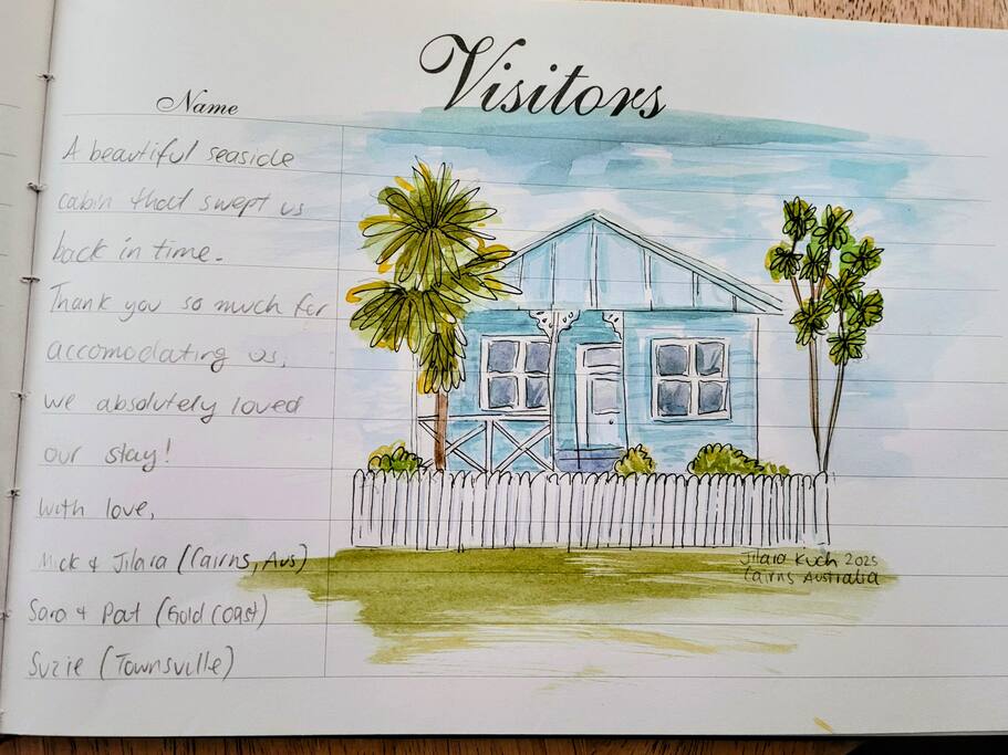 Some of our guests are very artistic! A beautiful watercolour painting and lovely comments left in our guest book. Happy guests!
