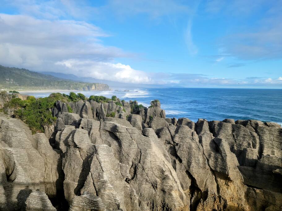 Make sure you visit Punakaiki-the Pancake Rocks, 1 hour north.