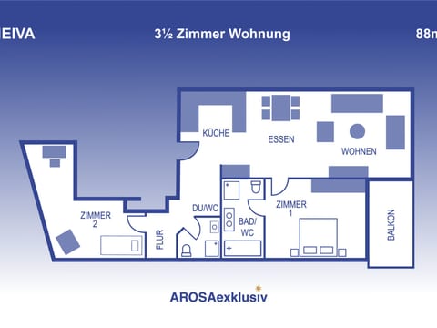 Neiva 3-Zimmer Ferienwohnung mit Südbalkon, 88 m2