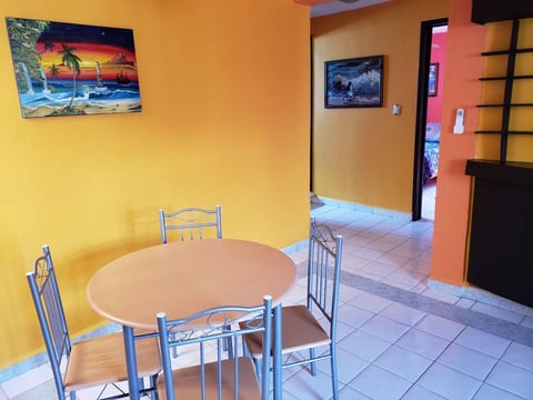 Dining table for quick meals before exploring the island.