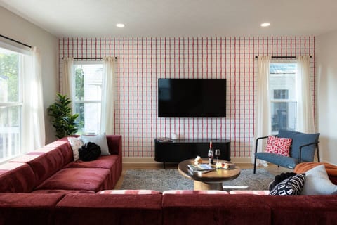 Living room with 65" smart TV.