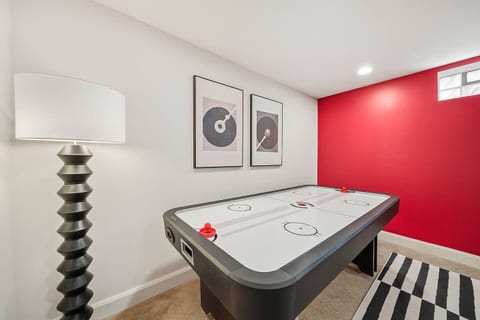 Our basement game room has an air hockey table!