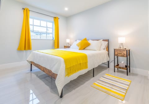 Spacious bedroom with modern décor—ample closet space for extended stays.