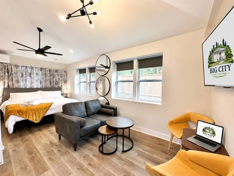 Unwind in style with a 75" Smart TV featuring basic cable and streaming channels, paired with a comfy loveseat and nesting coffee tables. Perfect for cozy nights in and catching up on your favorite shows!