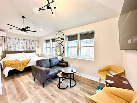 Unwind in style with a 75" Smart TV featuring basic cable and streaming channels, paired with a comfy loveseat and nesting coffee tables. Perfect for cozy nights in and catching up on your favorite shows!