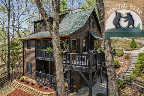 Cozy wooded cabin with multi-level decks and screened porch