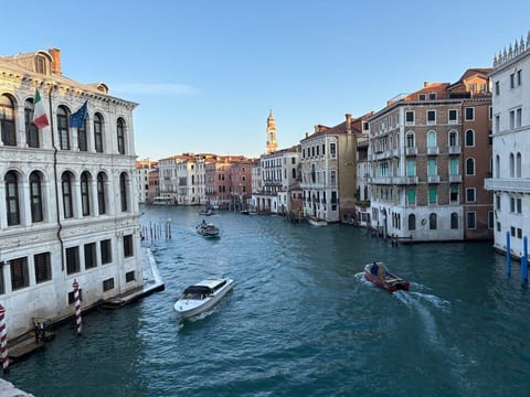 View from the Rialto Bridge, a 30-second walk from our apartment