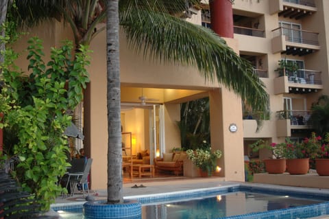 Private pool and front porch looking away from the beach.