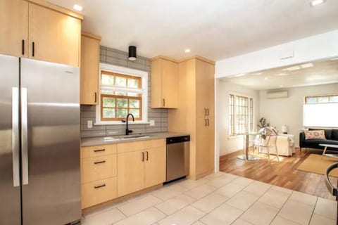 Spacious kitchen with stainless appliances