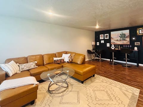 large living room with bar