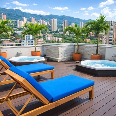 14th floor 3BR apt, city views and rooftop jacuzzi