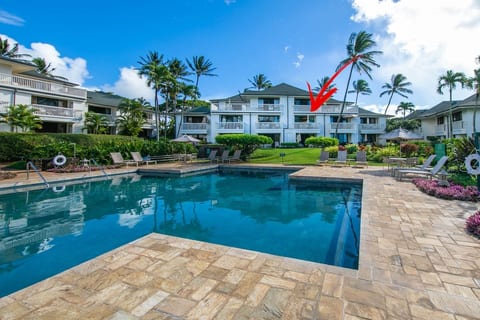 View from pool showing where condo is located