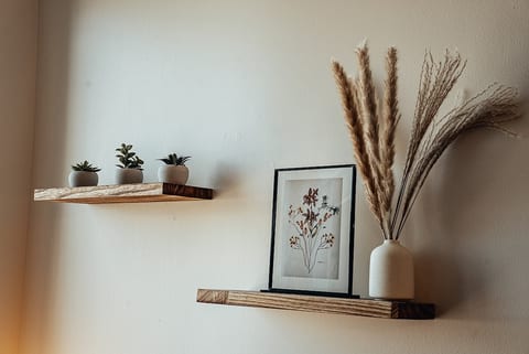 Enjoy soothing decor as you use the workspace.