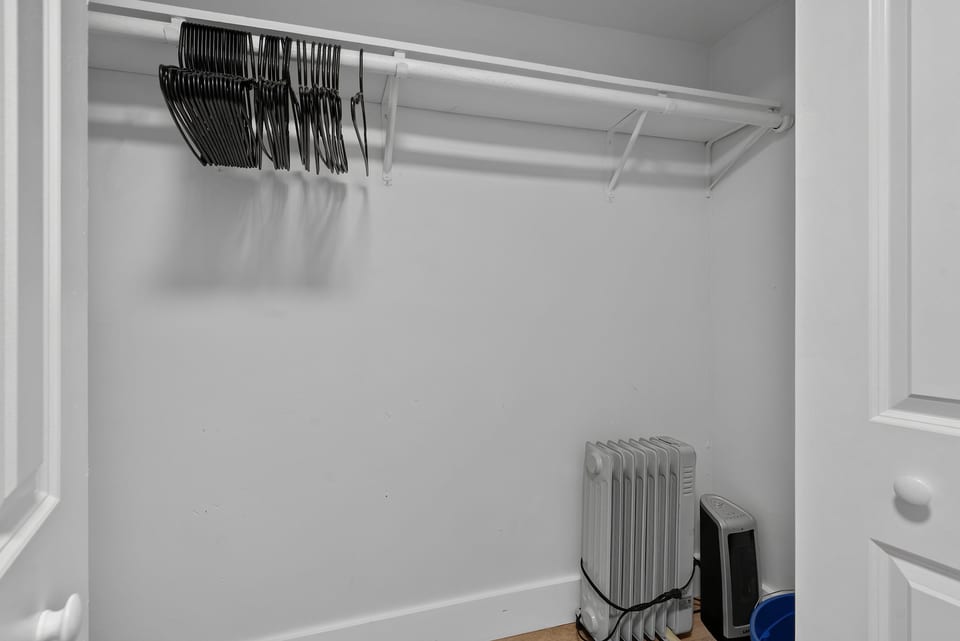 Walk-in closet with hanging space, shelf storage, and guest-ready hangers