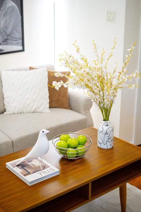 Inviting modern living room with cozy details.