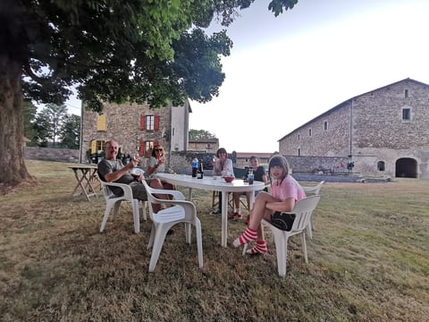 Outdoor dining infront of the hamlet La Tourette.