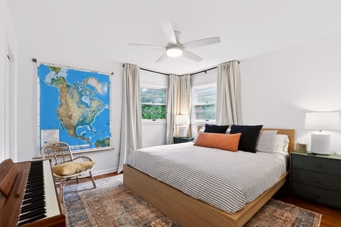 King-size bed, blackout curtains, noise machine