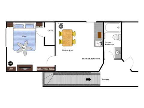 King Room/Shared Bath + Kitchenette (upstairs)