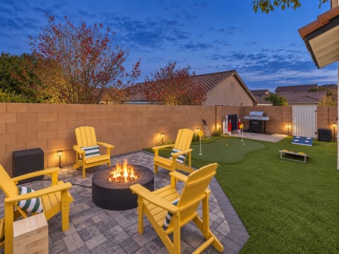 Path lights and the warm fire make the yard great after dark. Stay up late with your group.
