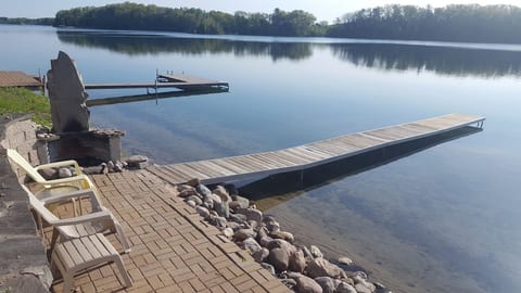 Silver Lake Cottage - private lakeside patio & dock with hard, sandy bottom swimming area