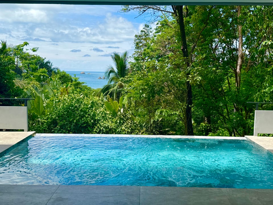 Lower pool with ocean and rainforest view.