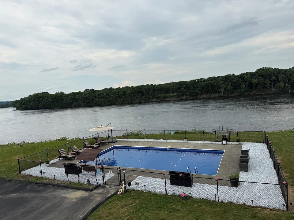 Book today at our Saratoga 310 feet waterfront, in-ground pool, 8 beds home!