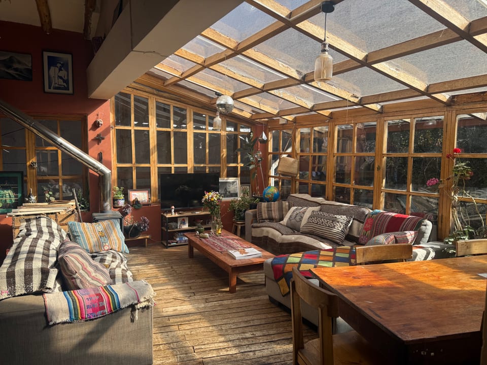 Living room area with wood burning stove