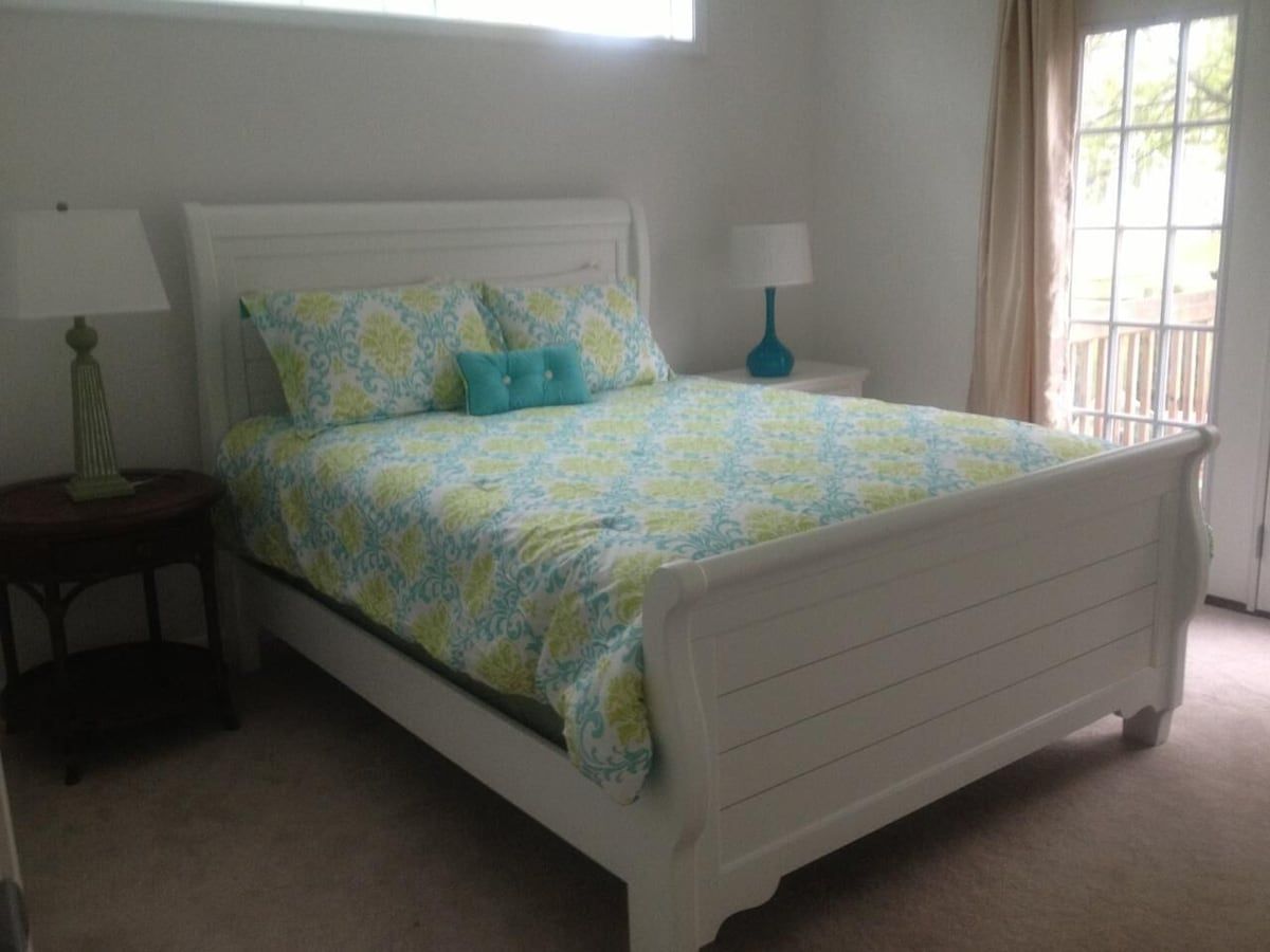 First floor queen bedroom - no stairs to climb to get to bed!