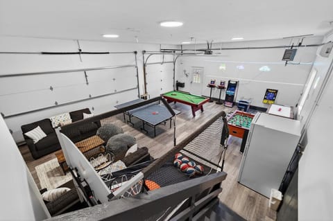 Epic garage game room pool, ping pong, arcades + cozy lounge