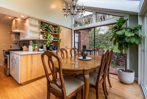 The live plants carry over to this space which leads to beautiful views of the back patio
