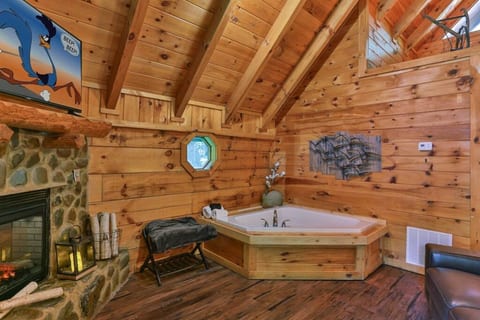 Enjoy the ambiance of the electric fireplace and candles while soaking in the tub or watching tv.