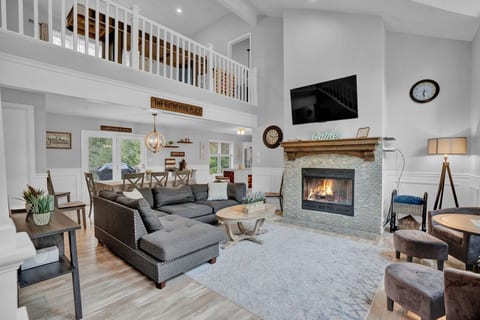 Open concept living with fireplace