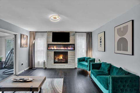 Cozy up by the fireplace