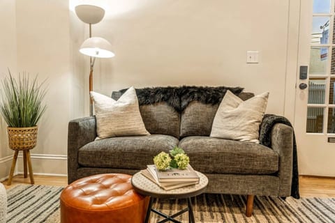 A chic and inviting living room in Unit 2, designed for comfort and style. Perfect for relaxing, socializing, or unwinding after a day of exploring!